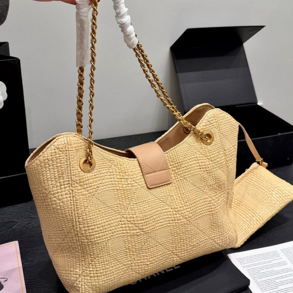 Chanel Shopping Bag Braided Raffia Beige 40Cm AS6090 B23527 U7508 - Image 7