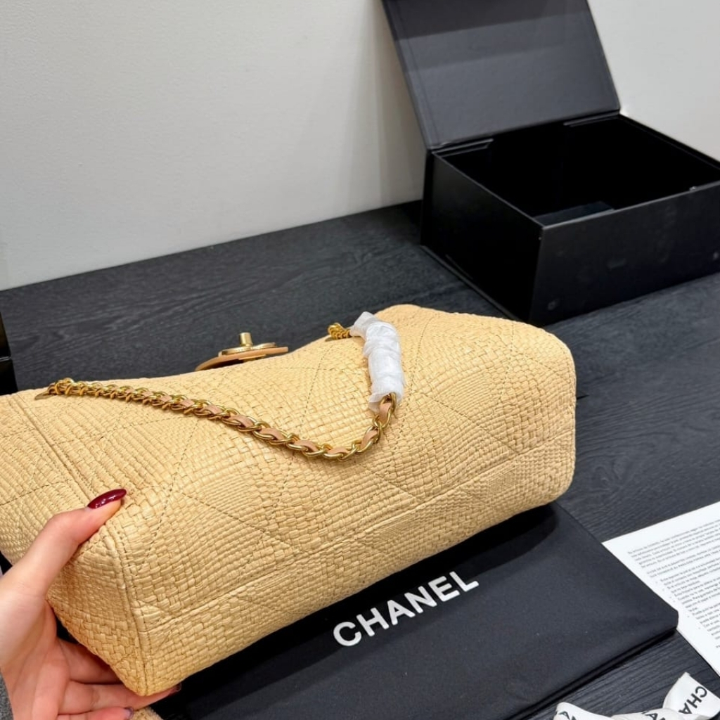 Chanel Shopping Bag Braided Raffia Beige 40Cm AS6090 B23527 U7508 - Image 8