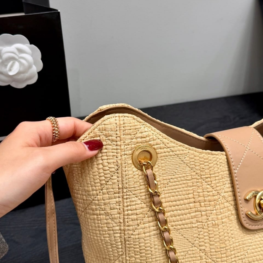 Chanel Shopping Bag Braided Raffia Beige 40Cm AS6090 B23527 U7508 - Image 9