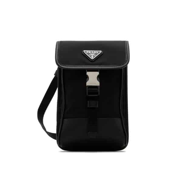PRADA BLACK RE-NYLON PHONE POUCH BLACK 19CM