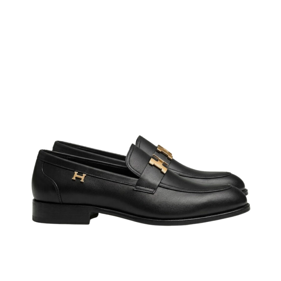 Hermes Paris Loafer Gold Tone Metal With Black