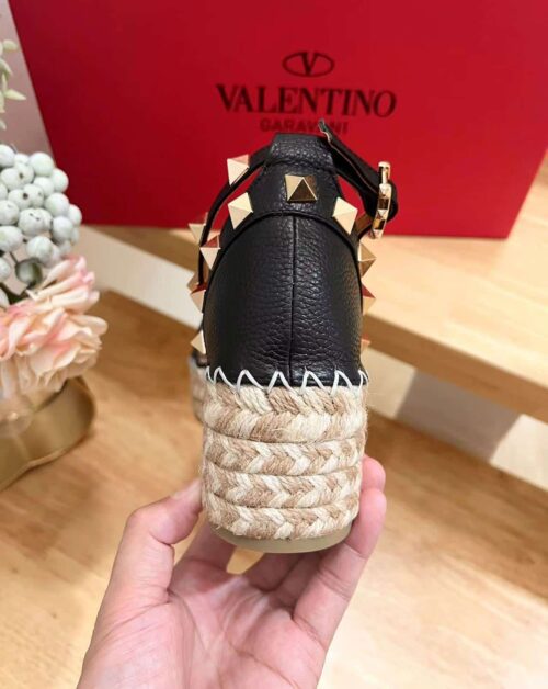 Alternative view of Valentino Garavani Rockstud Calfskin Flatform Espadrille Sandals